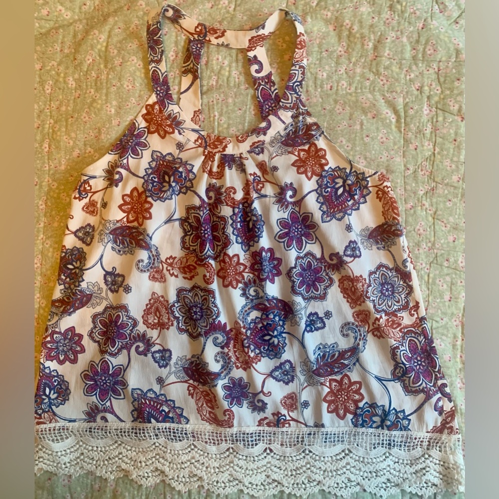 NWT Zoe & Rose Band Of Gypsies Boho Flowers Print Top Size L
